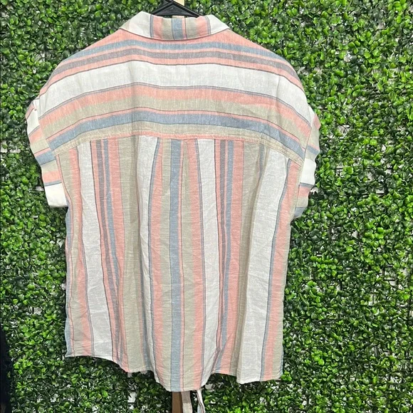 Sanctuary Borrego Tie Button Down Sierra Stripe Shirt size Medium Cotton Linen - Picture 7 of 7